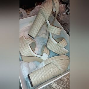 JustFab Cream Espadrille Platform Sandals